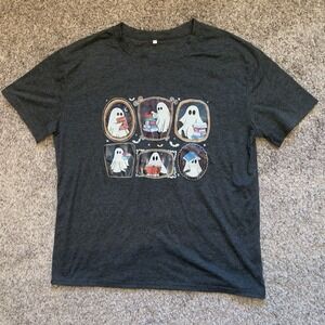 Ghosts Reading Books Shirt Women's XL Gray Short Sleeve Halloween Spooky